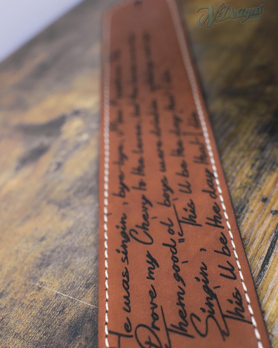 Handcrafted Personalized Leather Guitar Strap with Lyrics