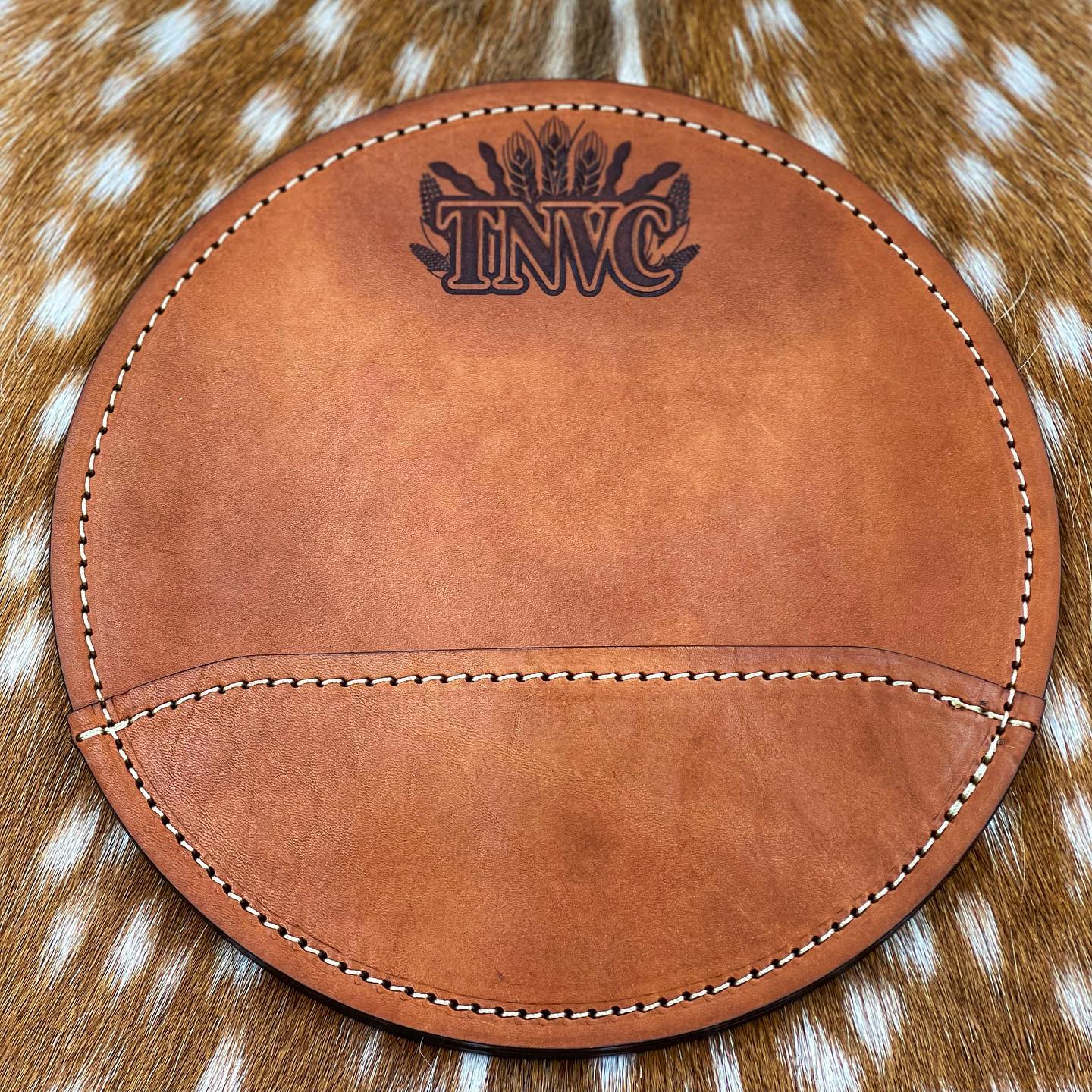 Custom Genuine Leather Circle Mouse Pad with Pocket