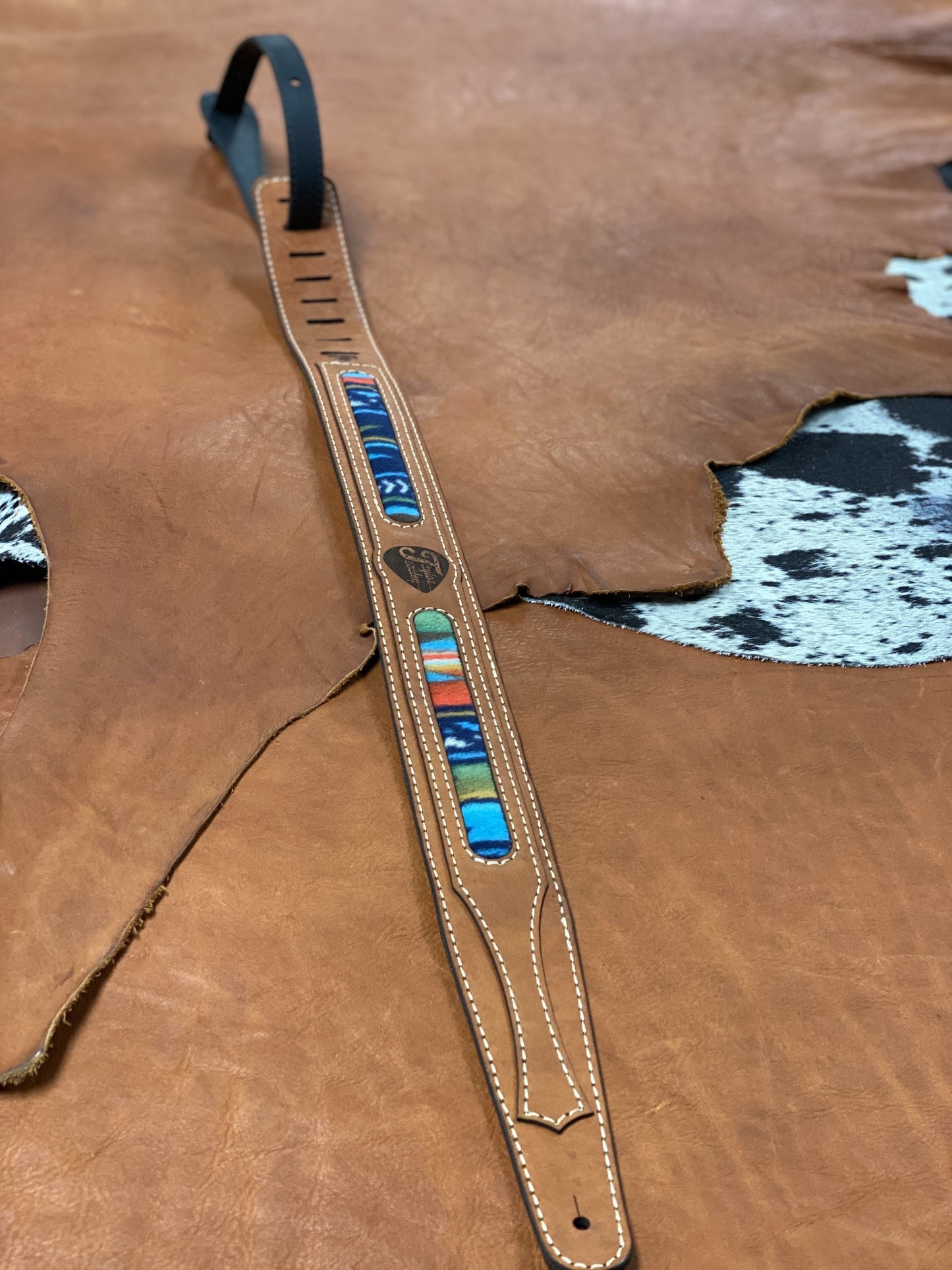 "Aztec" Personalized Handmade Full Grain Leather Guitar Strap