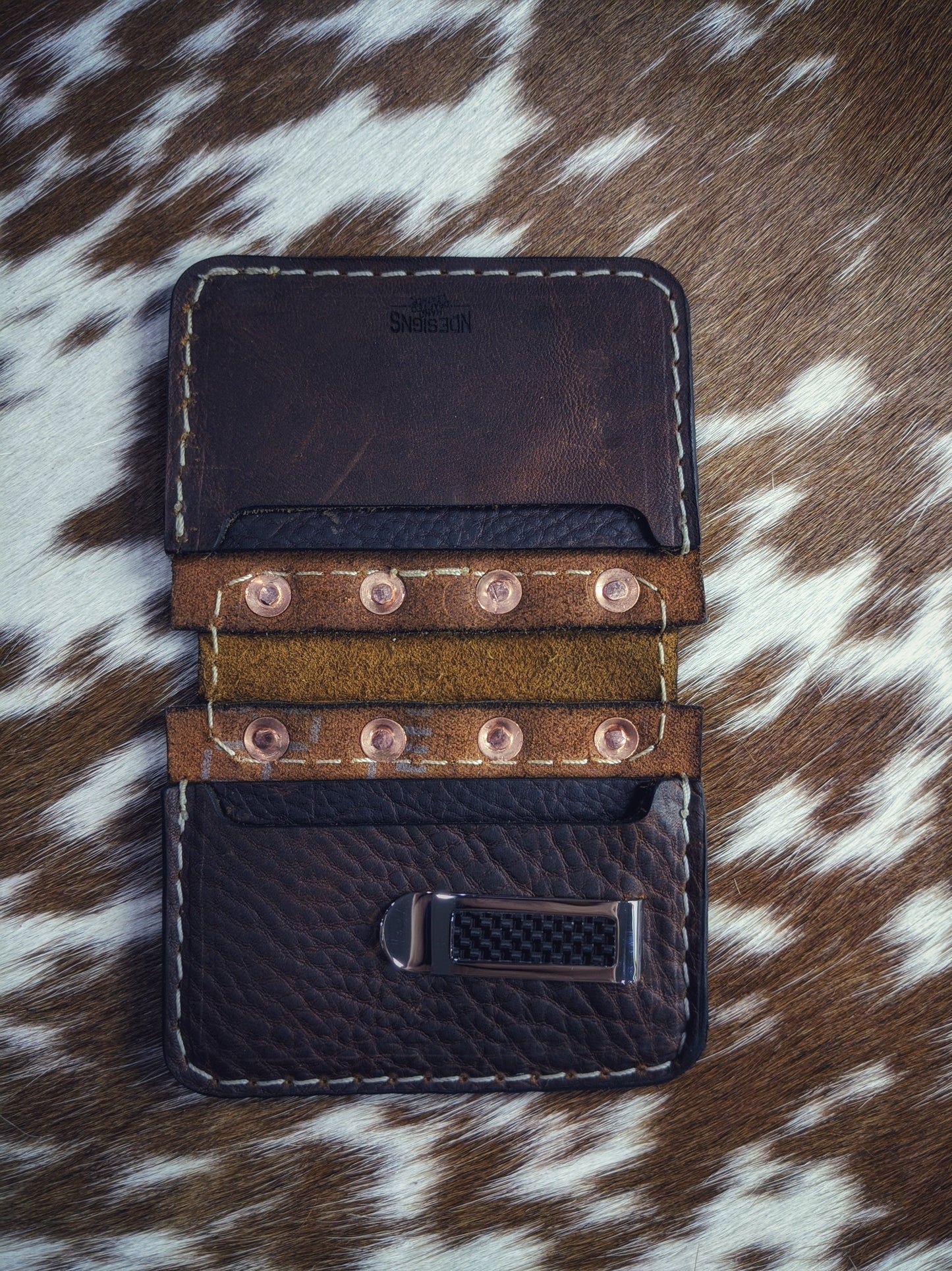 "Big Dan" Handmade Black Leather Bifold Wallet with Copper Rivet Flap