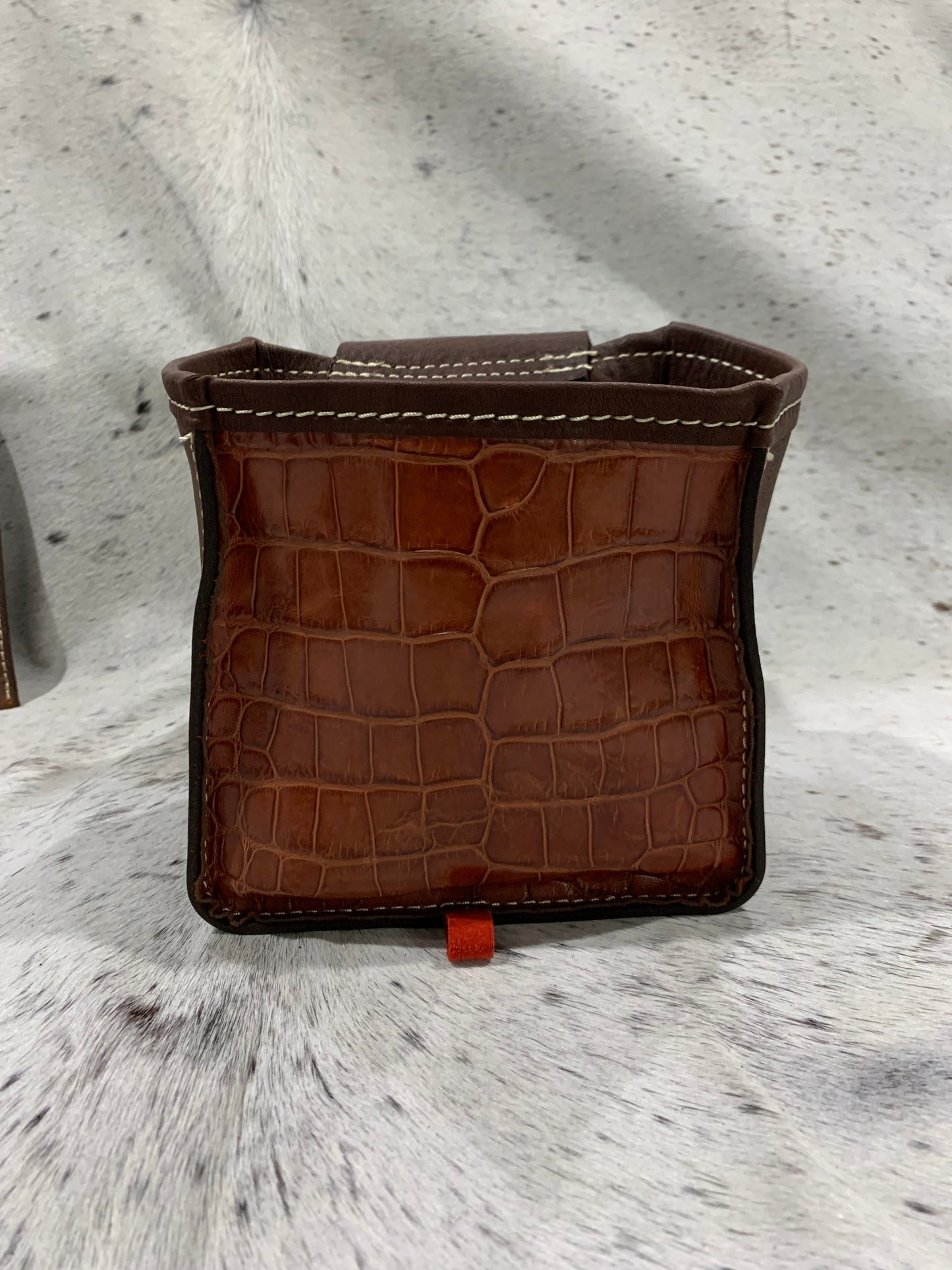 Handmade Brown Alligator Shotgun Shell Bag with Belt Loop