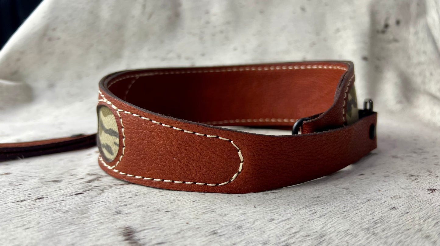 Handmade Adjustable Leather Gun Sling with Mossy Oak Camo