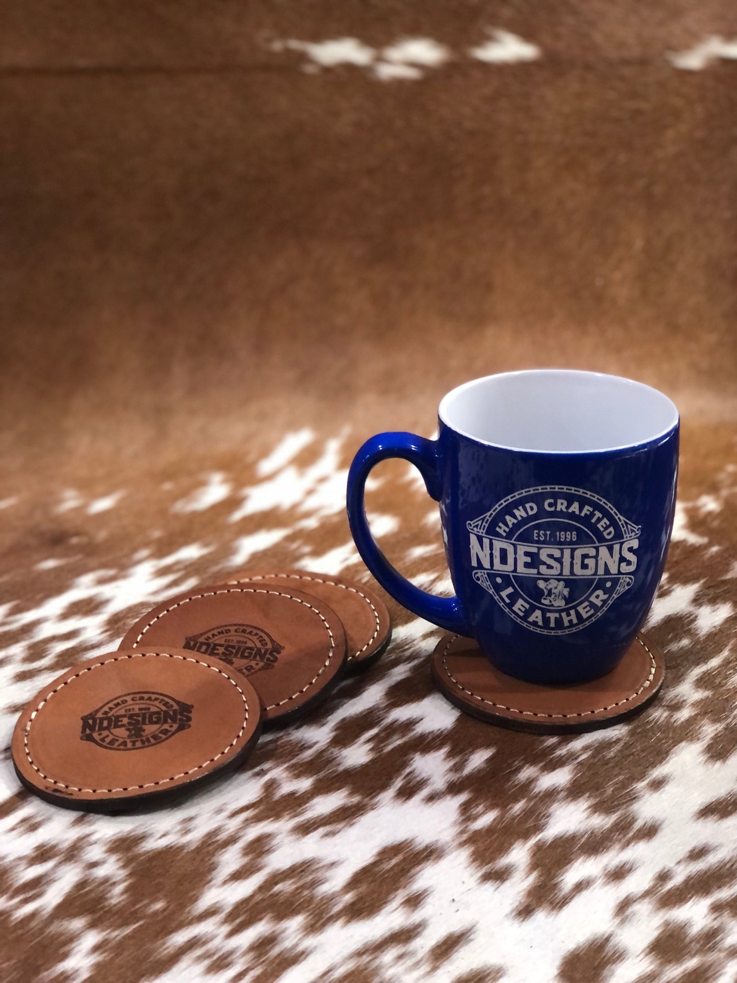 Custom Engraved Circle Leather Coasters with Logo