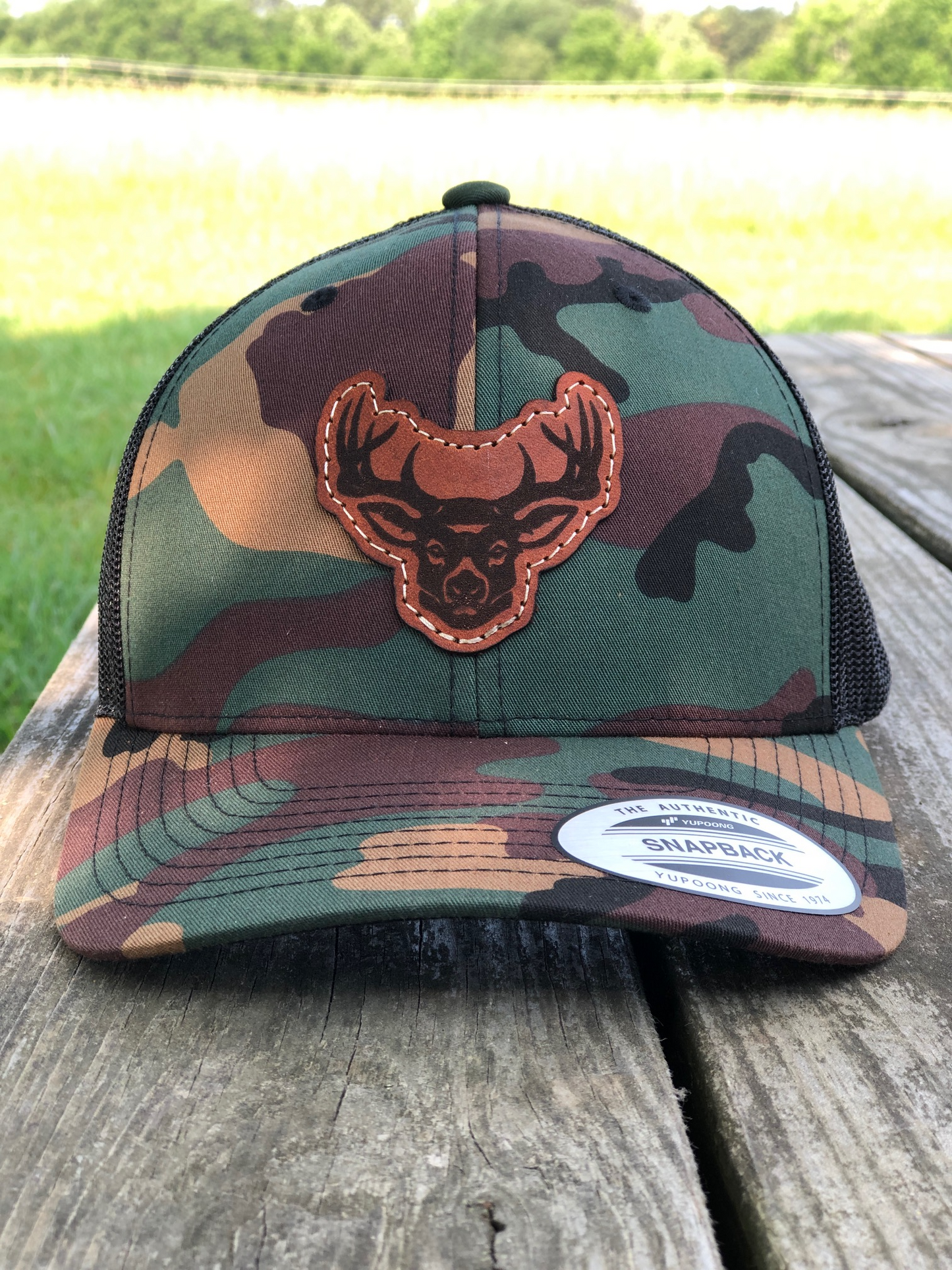 Unisex Handcrafted Deer Head Leather Patch Trucker Hat