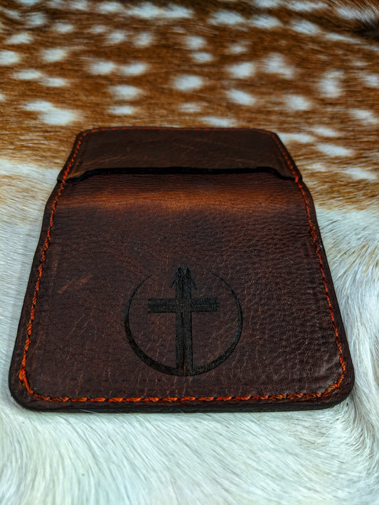 Handcrafted Bowfishing Prayer Cross Genuine Leather Wallet