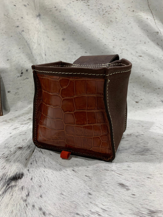 Handmade Brown Alligator Shotgun Shell Bag with Belt Loop