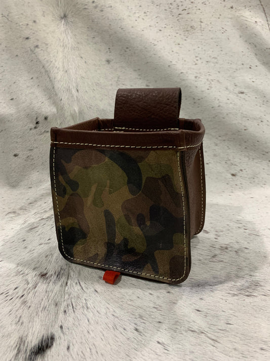 Handmade Camo Leather Shotgun Shell Bag with Belt Loop