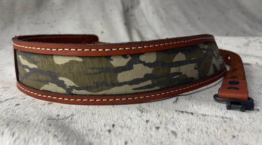 Handmade Adjustable Leather Gun Sling with Mossy Oak Camo