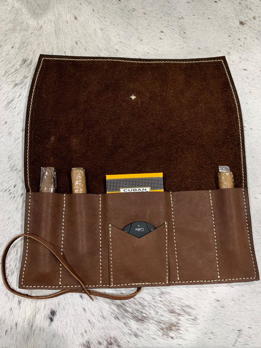 Handcrafted Premium Leather Roll-Up Cigar Travel Case